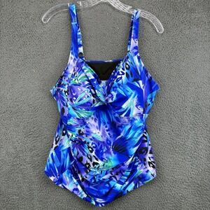 Jinxueer Women Blue Tropical Leopard Print Ruched One Piece Swimsuit‎ Size M